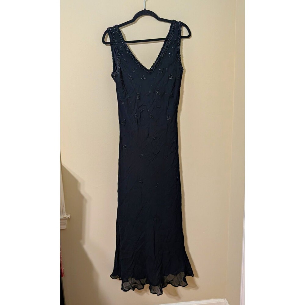Vintage Y2K Paradise NY Black Beaded Maxi Dress Sz M Whimsygoth Fairy Goth Prom